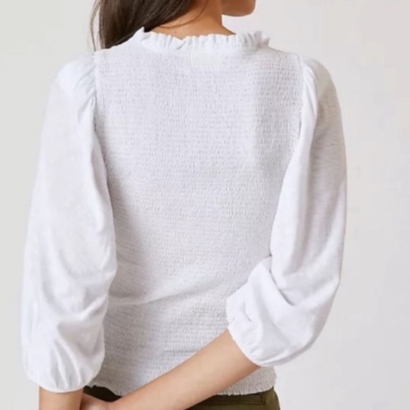 Nation Ltd ABRIELLE Femme Cut-Out Small White Smocked Pima Cotton Tee - Picture 3 of 7